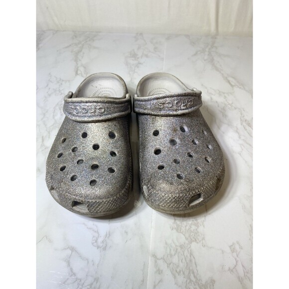 Crocs Classic Glitter Clog Multicolor Silver Kids Size J2 - Picture 6 of 6